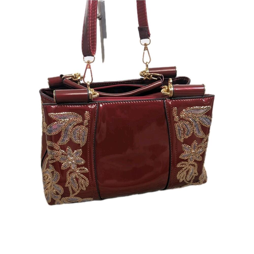 Women Patent Leather Fashion Maroon top handles/with Crossbody Strap(2) - Picture 3 of 9